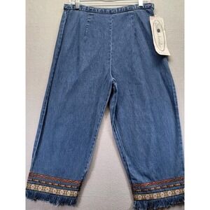 STONEBRIDGE Denim Jean Pants Women's Size 12P Embroidered Leg Cuffs Country Core